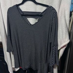 Blue and white striped top, 3/4 length sleeves
